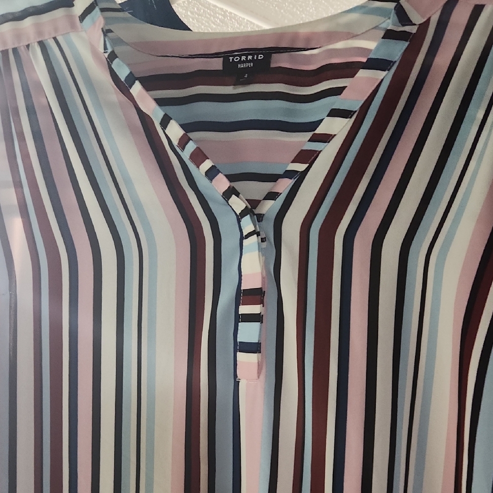 Torrid Multicolor Striped V-Neck Blouse